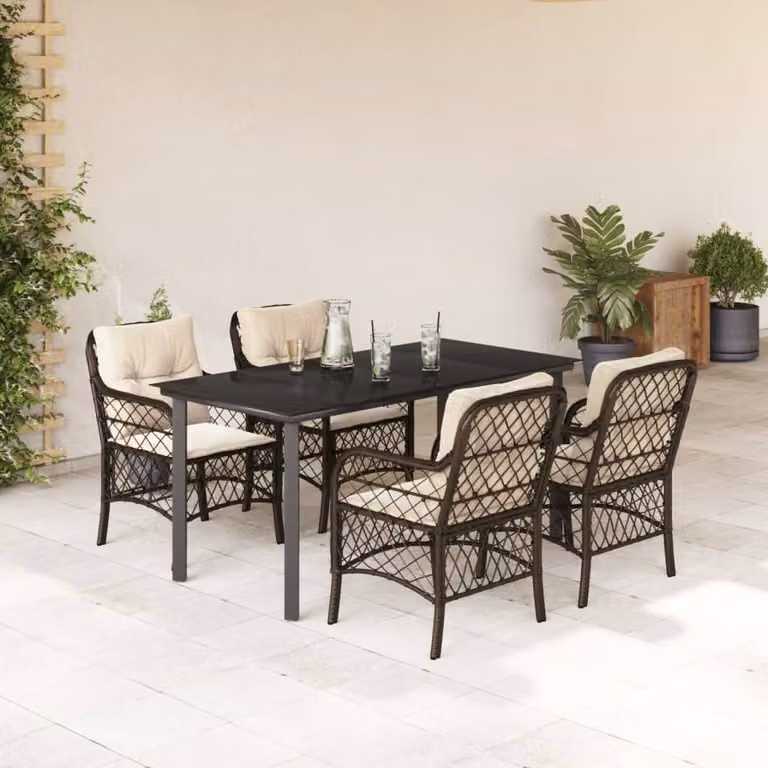 Maison Exclusive - Set da Pranzo da Giardino 5pz con Cuscini in Polyrattan Marrone