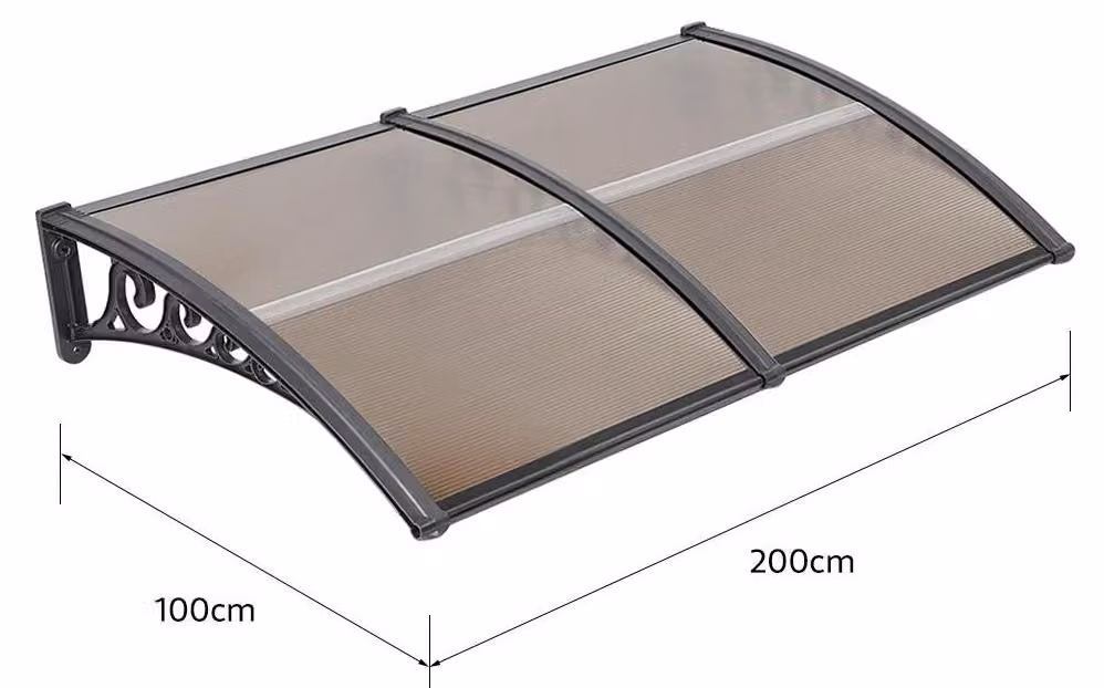 Tenda per porta d'ingresso - Tenda per porta curva - Protezione dalla pioggia e dal vento - Policarbonato resistente agli urti - 100 x 200 cm - Marrone