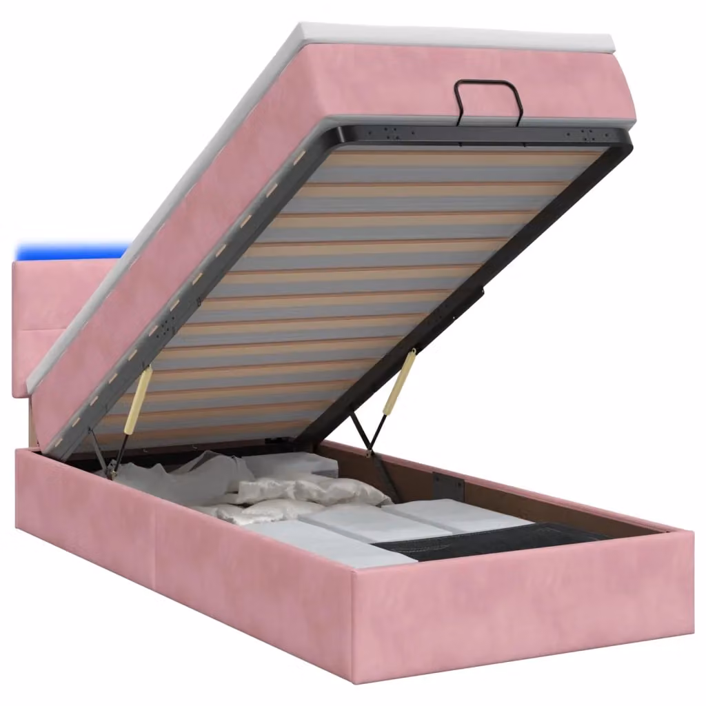Letto Ottomano con Materasso e Illuminazione LED vidaXL in Velluto Rosa e Bianco L: 200 cm, P: 80 cm, H: 88 cm – 2