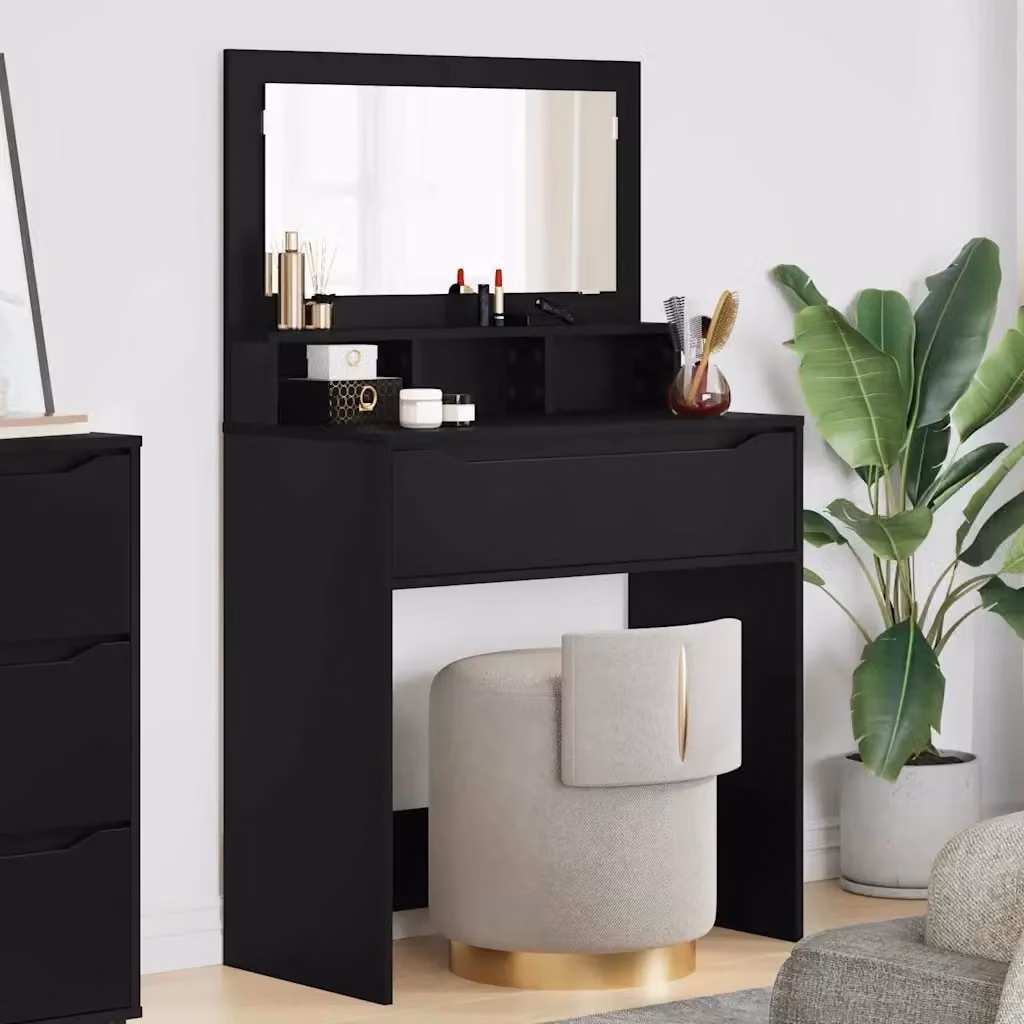 Toeletta minimalista per camera da letto in MDF nero L: 80 cm, P: 39,5 cm, H: 135 cm – 2