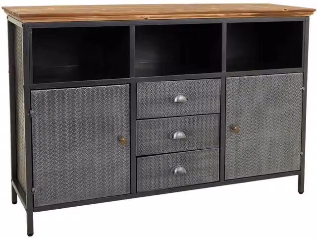 Credenza in metallo nero e legno 121,5x36x82,5h