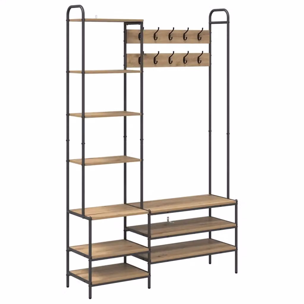 Appendiabiti con panca per scarpe in stile industriale vidaXL, colore marrone, L: 120,5 cm, P: 34 cm, H: 190 cm – 2