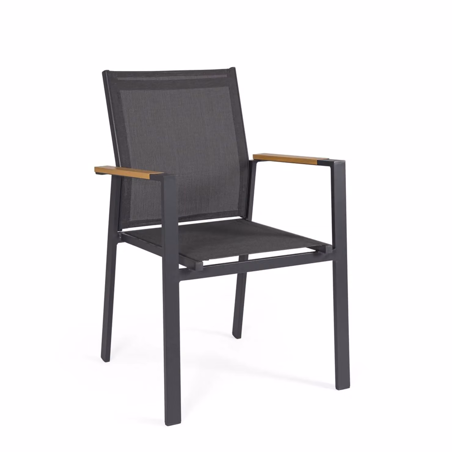Set 4 sedie da giardino DENIA in textilene antracite con inserti effetto legno e struttura antracite