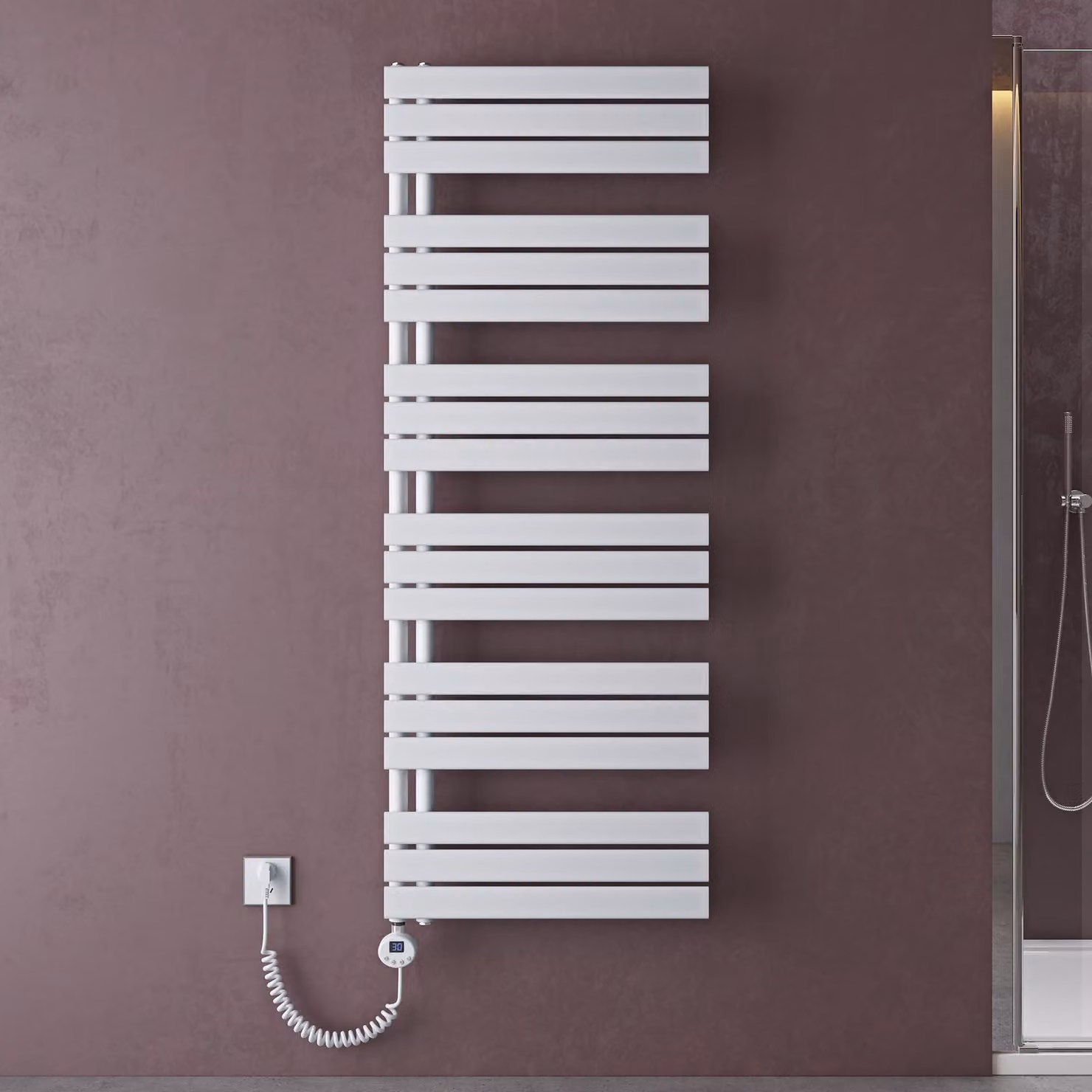 doporro Scaldasalviette Elettrico Bagno con Termostato Digitale e Funzione Timer 159x60cm 1000W Bianco, Termoarredo Elettrico Temperatura Regolabile, Radiatore da Parete Verticale - FN
