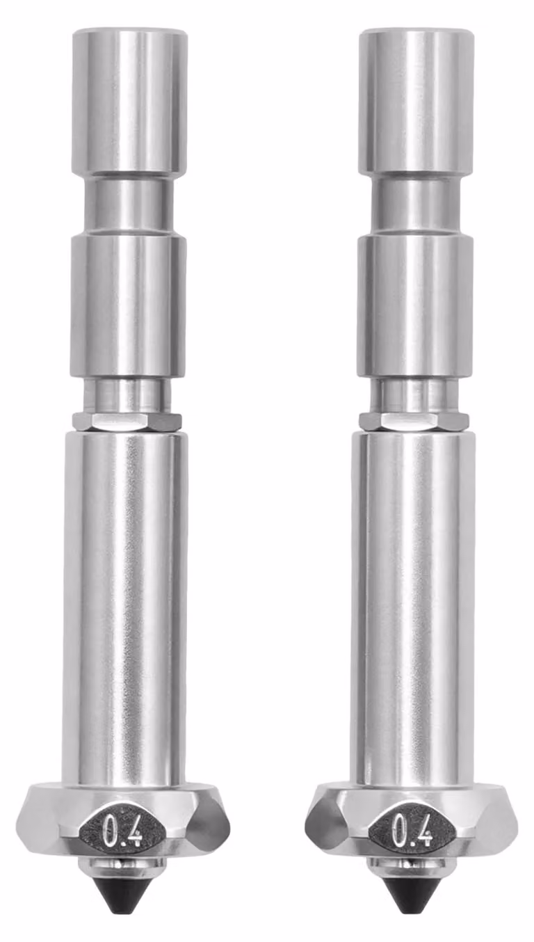 2 ugelli in acciaio temprato da 0,4 mm, con sistema di fissaggio rapido, per hotend