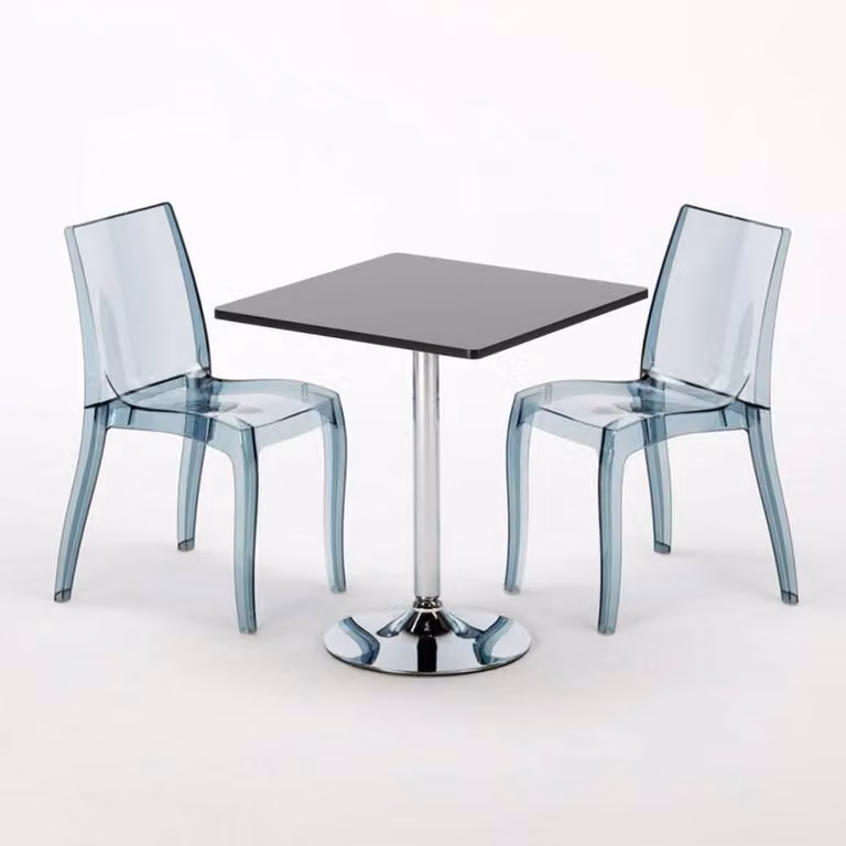 Tavolo quadrato nero e 2 sedie colorate Trasparente Grand Soleil Cristal Light Platinum - Trasparente Nero Antracite