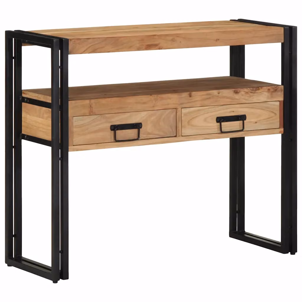 vidaXL Tavolo consolle moderno in legno di acacia e metallo, marrone, L 90 x P 33 x H 75 cm