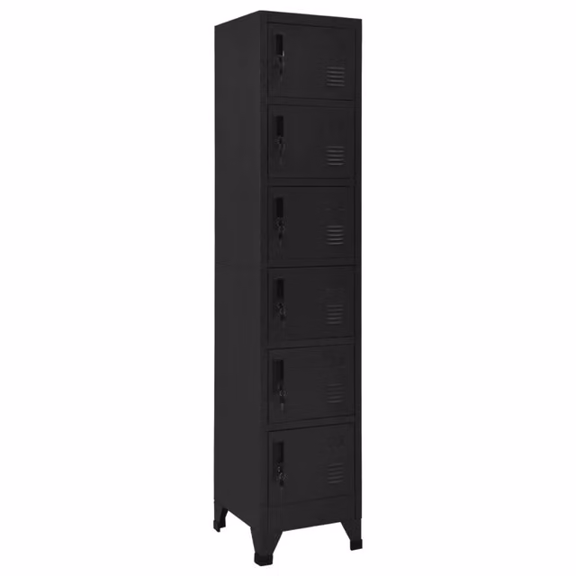 Armadietto da ufficio moderno HELLOSHOP26 in metallo nero opaco con ante a battente e serratura L/P/H: 38 x 40 x 180 cm