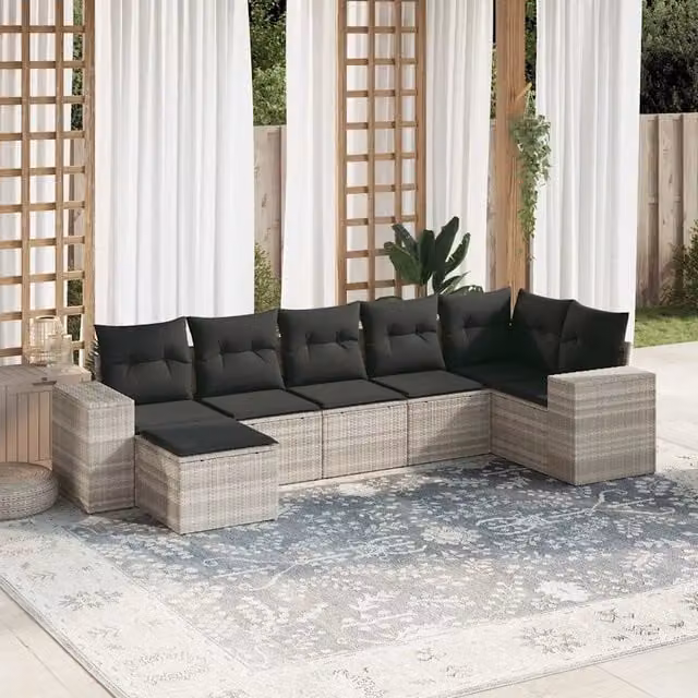 Set Divani da Giardino 7pz con Cuscini Grigio Chiaro Polyrattan 3222881
