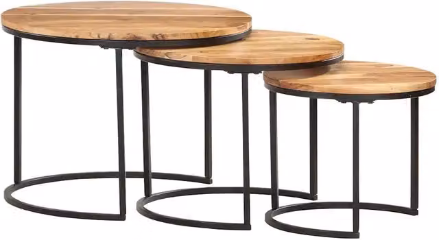 Tavolini Impilabili 3 pz in Legno Massello di Acacia