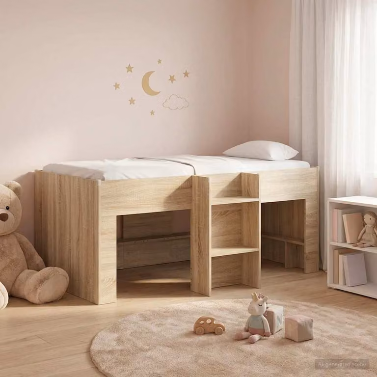 Letto alto per bambini vidaXL in legno color rovere con scomparti laterali L/P/H: 160 x 80 x 120 cm