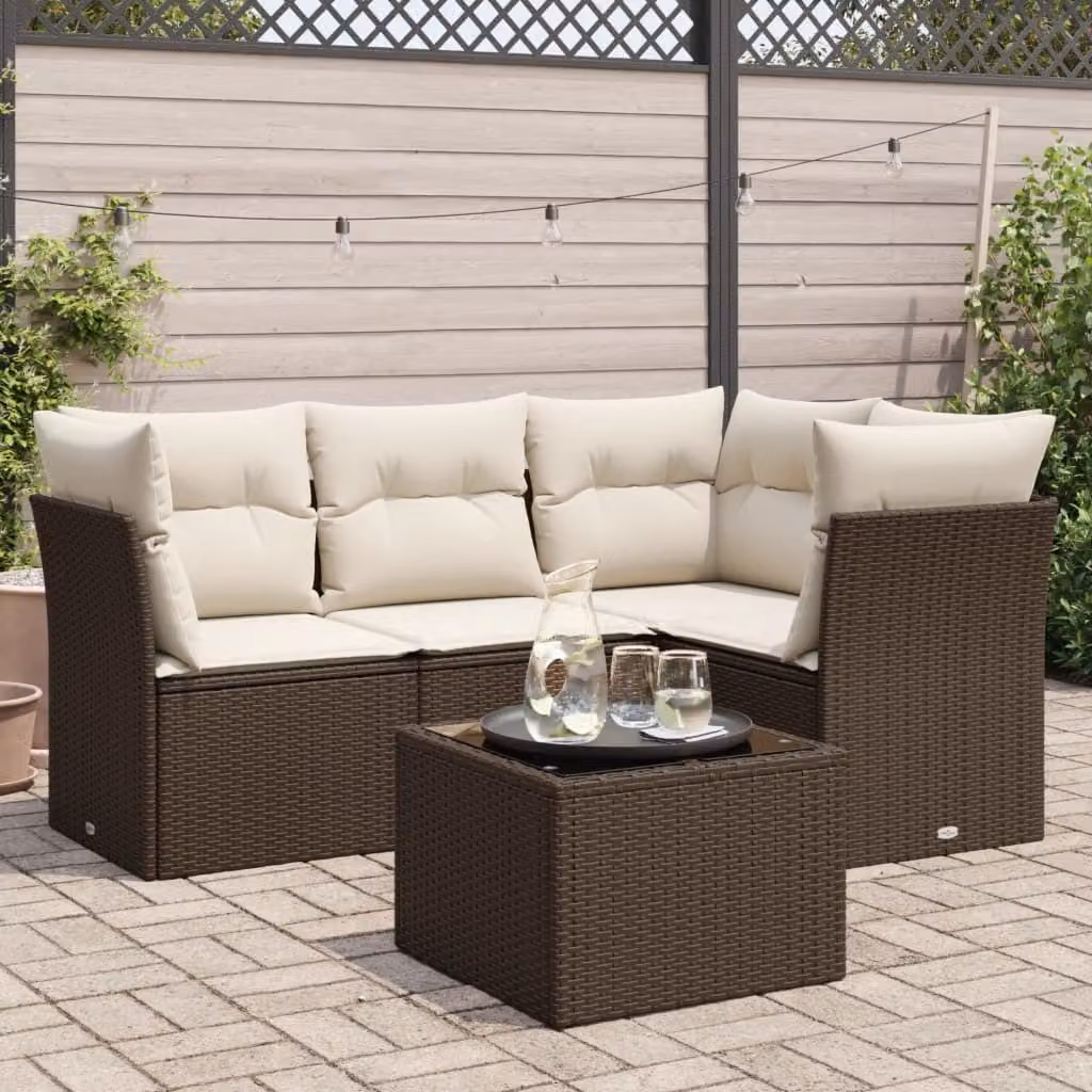 Maison Exclusive - Set Divano da Giardino 5 pz con Cuscini Marrone in Polyrattan