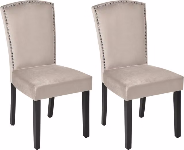 Set di 2 sedie da pranzo BELIANI in velluto grigio con schienale alto design retrò e finiture in argento a forma di chiodo