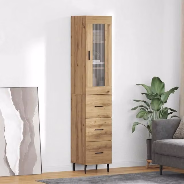 Credenza Buffet con Cassetto vidaXL in Rovere per Cucina e Sala da Pranzo, Marrone Opaco, L: 34,5 cm, P: 34 cm, H: 180 cm