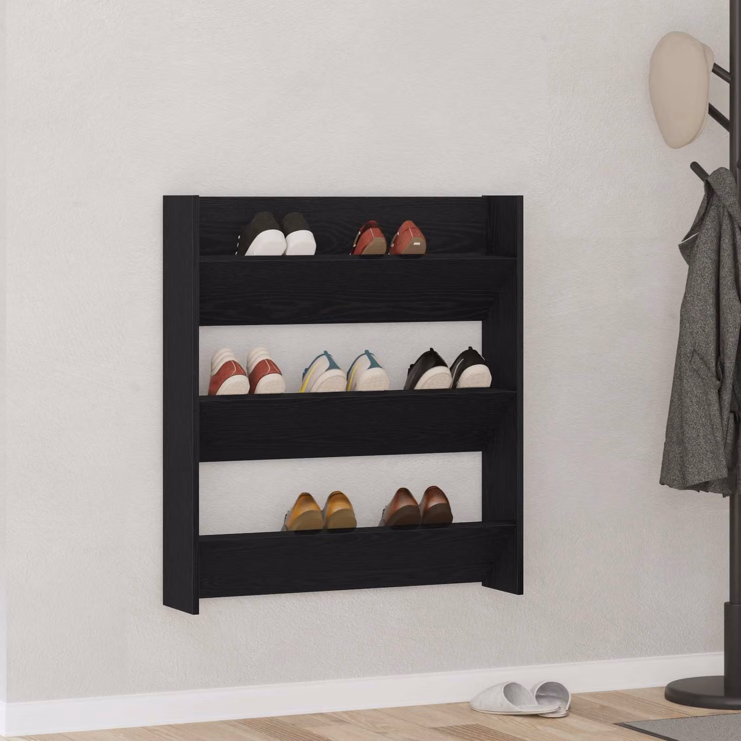 Scarpiera moderna vidaXL in legno e MDF nero con ripiani piatti L: 80 cm, P: 18 cm, H: 90 cm