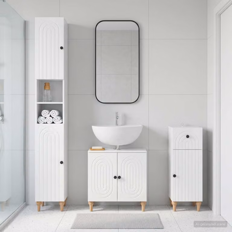 Set di 3 armadietti da bagno moderni vidaXL ALKMAAR Bianco Lucido con ante a battente e ripiani interni