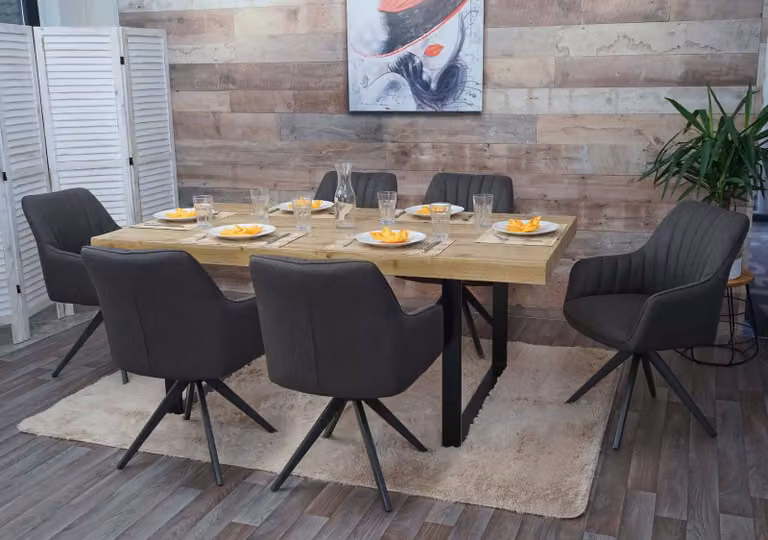 set di 6 sedie per sala da pranzo HWC-H73, sedia da cucina poltrona, acciaio retrò tessuto/tessuto ~ grigio-marrone