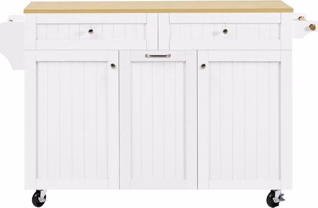 Isola Cucina Mobile con Ruote 140x40-70x92 cm; Piano Estensibile; 2 Cassetti Multifunzionali; Porta Spezie e Ripiani Regolabili