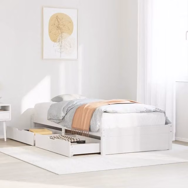 Letto singolo vidaXL in legno massello di pino bianco con doghe piatte L: 80 cm, P: 190 cm, H: 195,5 cm