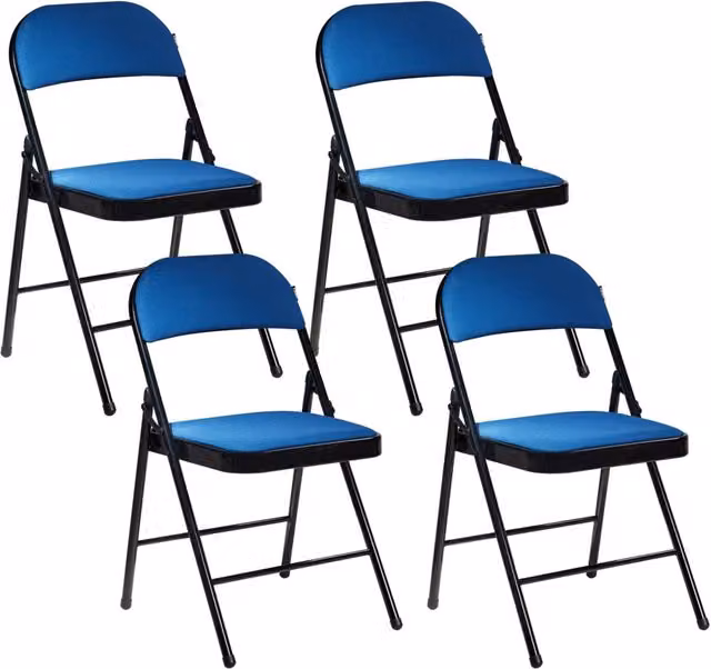 Set di 4 sedie pieghevoli BELIANI in metallo con seduta e schienale imbottiti in tessuto, blu e nero, impilabili – 1