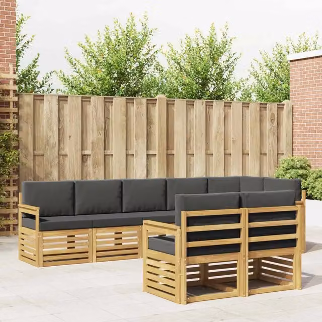 Set di divani da esterno vidaXL a forma di L composto da 8 pezzi in legno di acacia con cuscini bianchi e antracite – 1