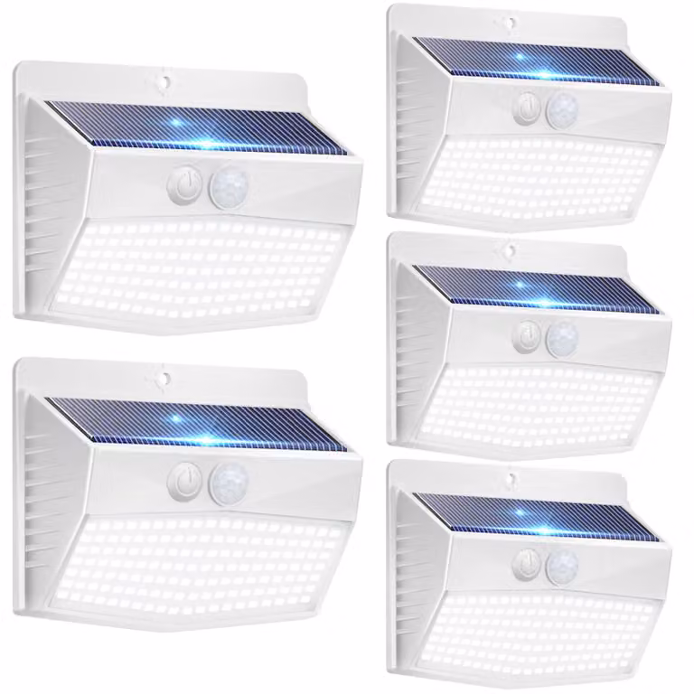 Lampade solari, confezione da 5 pezzi, 138 LED, grado di protezione IP65, con sensore di movimento, 3 modalità