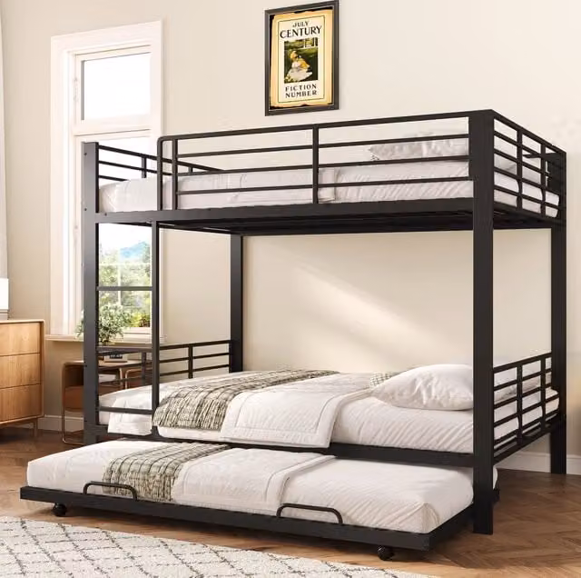 Letto a castello 140x200 cm nero in metallo con letto estraibile