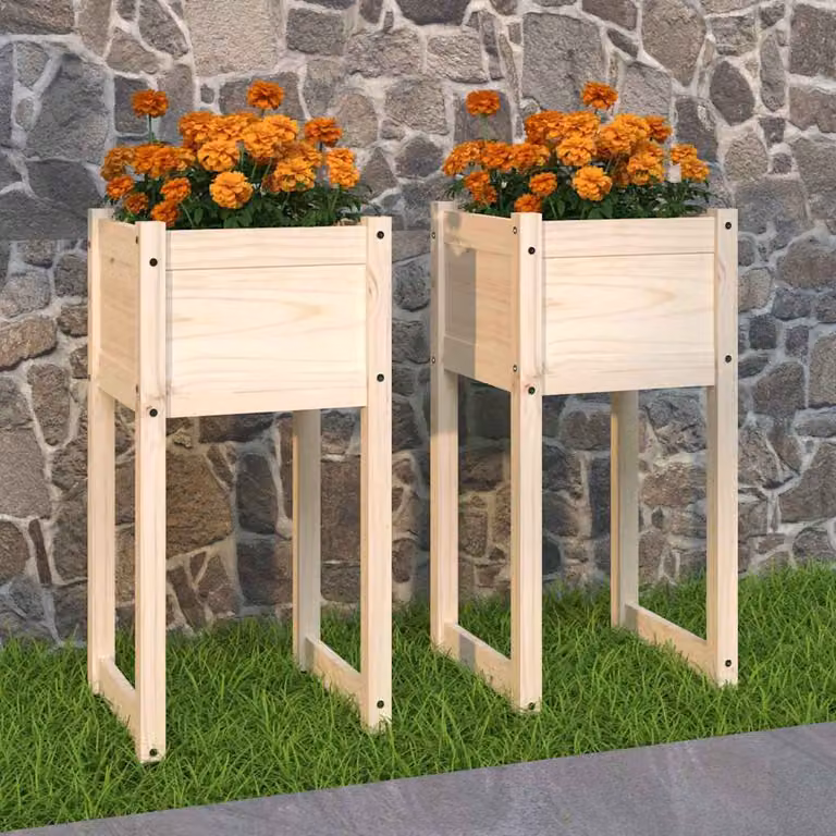 Set di 2 fioriere rialzate vidaXL in legno di pino, bianche o marroni, L/P/H: 40 x 40 x 81 cm