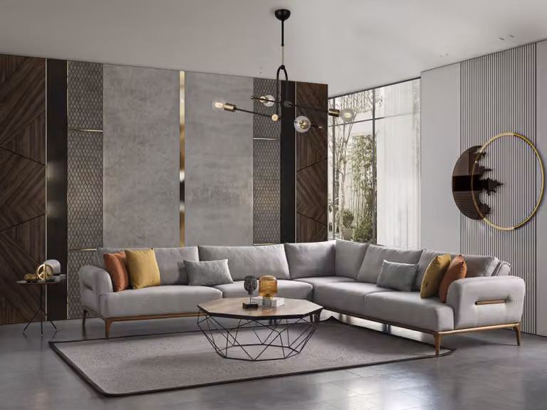 Ecksofa L-Form Couch Wohnzimmer Polster Design grau Modern