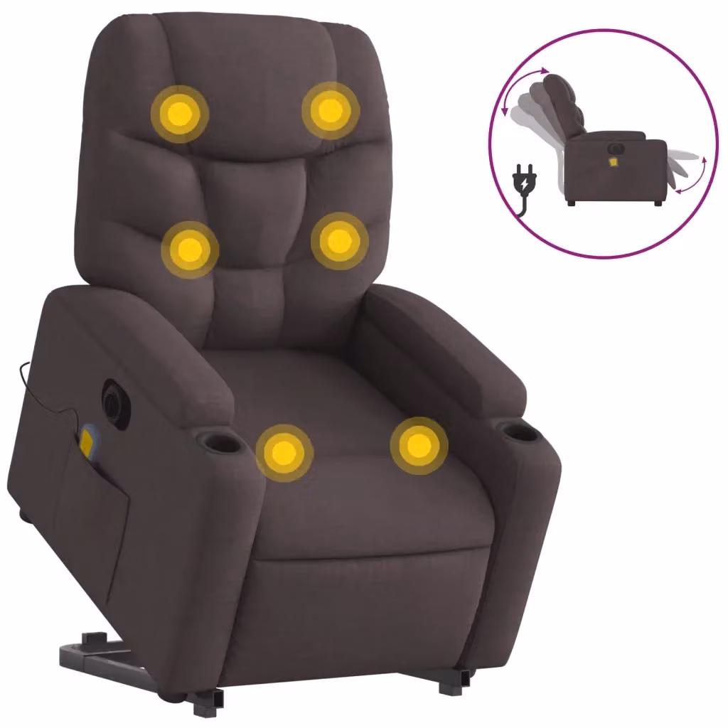 vidaXL Poltrona Alzapersona Elettrica con Massaggio in Tessuto Marrone – 2