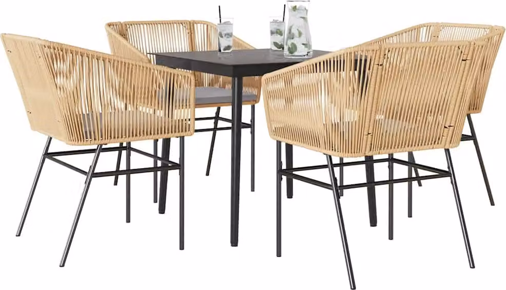 Maison Exclusive - Set da Pranzo da Giardino 5pz con Cuscini Polyrattan Vetro