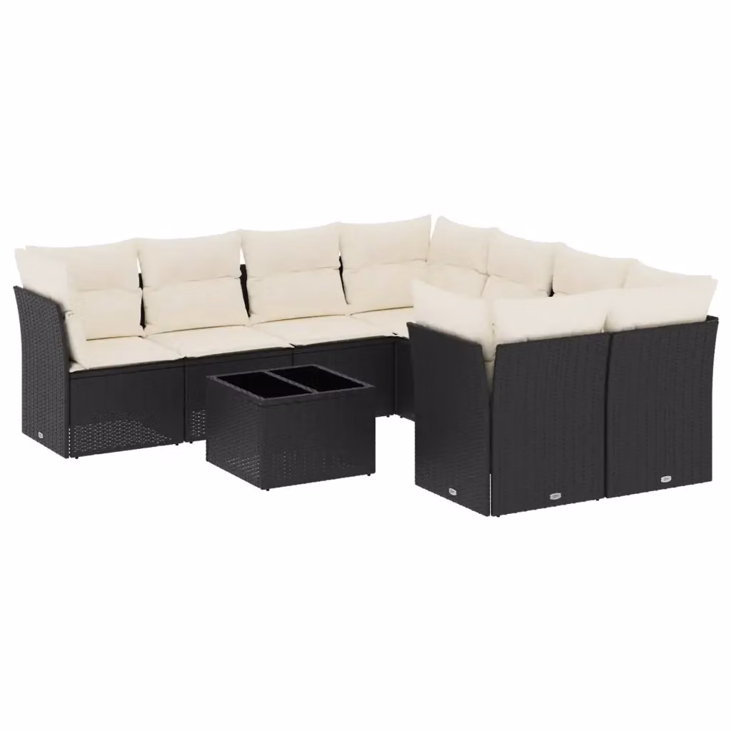 vidaXL Set Divani da Giardino 9 pz a Forma a L con Cuscini e Tavolino, Polyrattan e Metallo, Nero e Bianco – 2