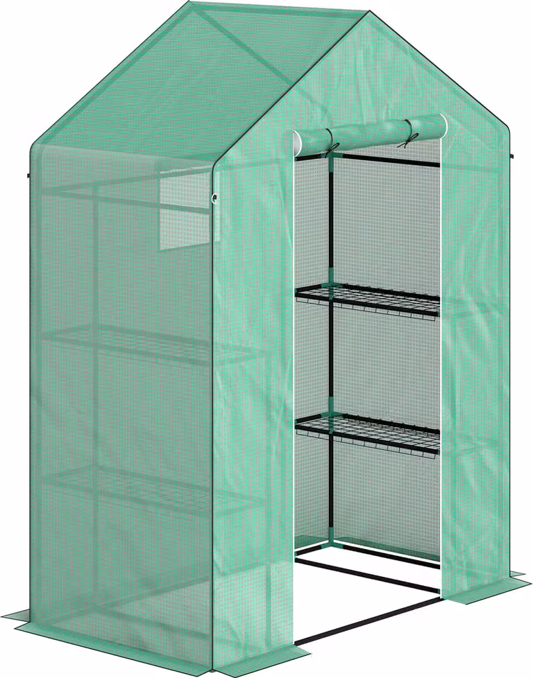 Serra con porta scorrevole, finestre e ripiani; serra in plastica resistente all'inverno con struttura in acciaio; serra per pomodori 143 x 74 x 190 cm; serra per pomodori e ortaggi