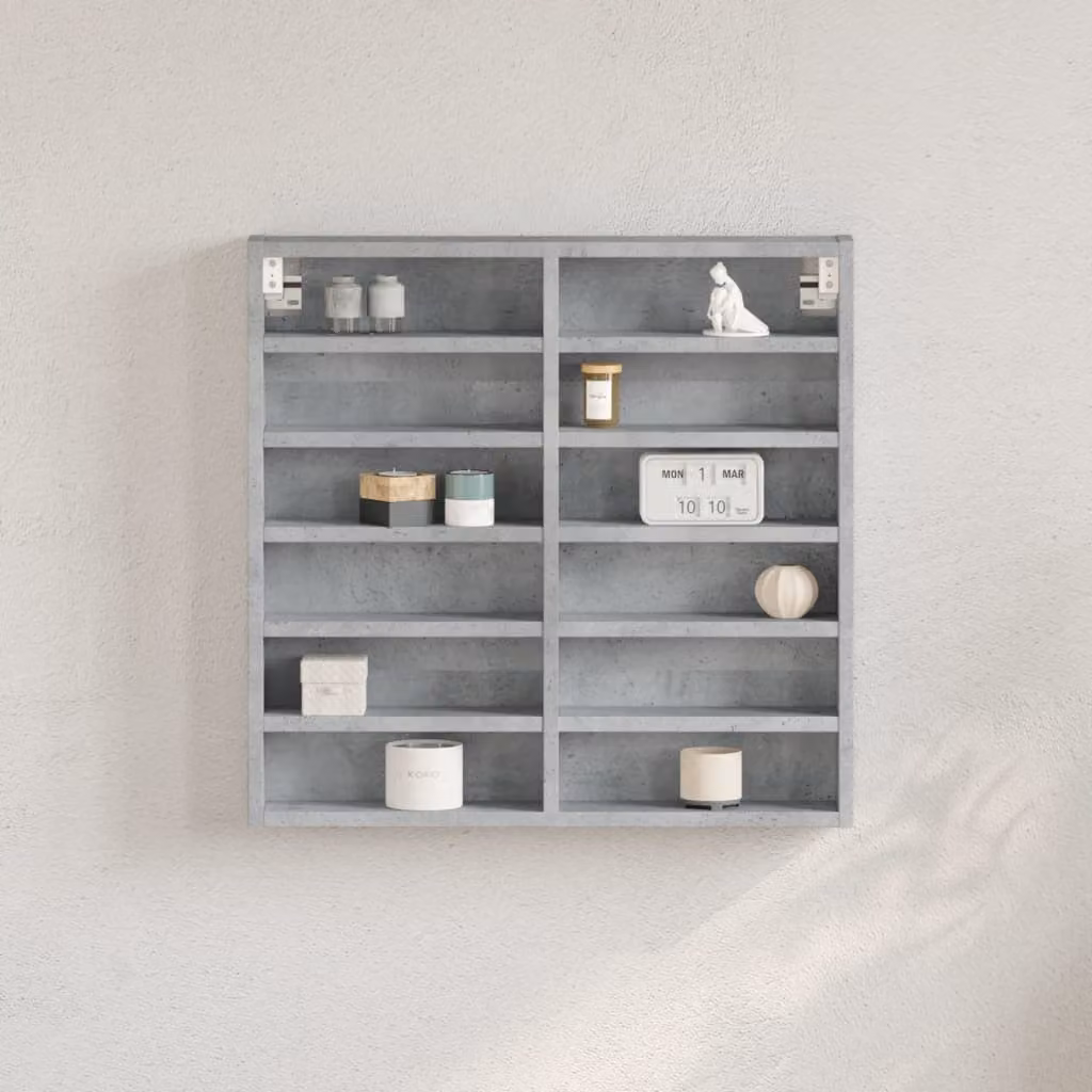 Armadietto Vetrina vidaXL Grigio con Ante in Vetro e Ripiani Interni, L: 60 cm, P: 8,5 cm, H: 58 cm