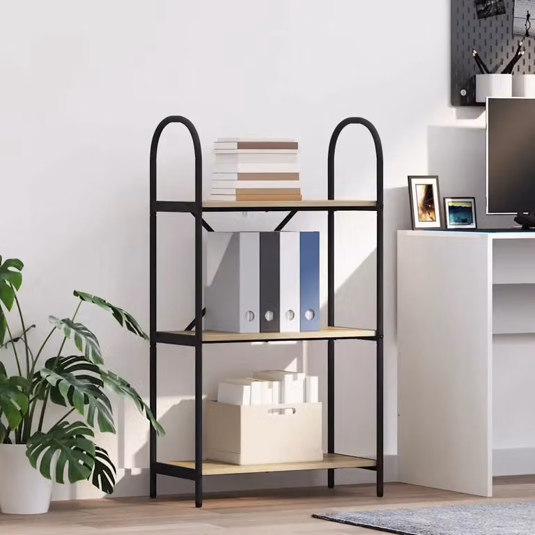 Libreria moderna vidaXL a 3 livelli in legno e metallo, colore marrone, L 60 cm x P 30 cm x H 109 cm