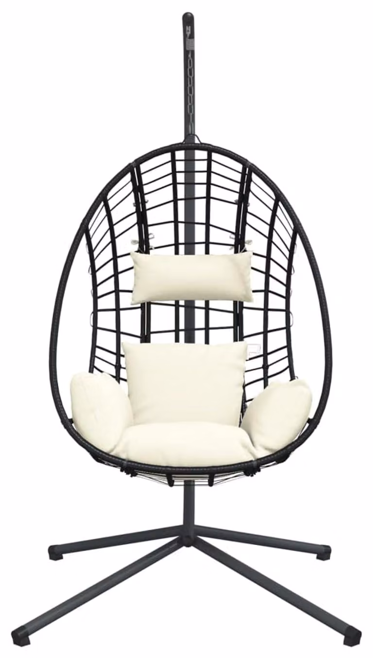Sedia a dondolo a forma di uovo - Rattan beige con struttura standard - Capacità di carico: 150 kg - Materiali: acciaio e rattan - Adatta sia per interni che per esterni