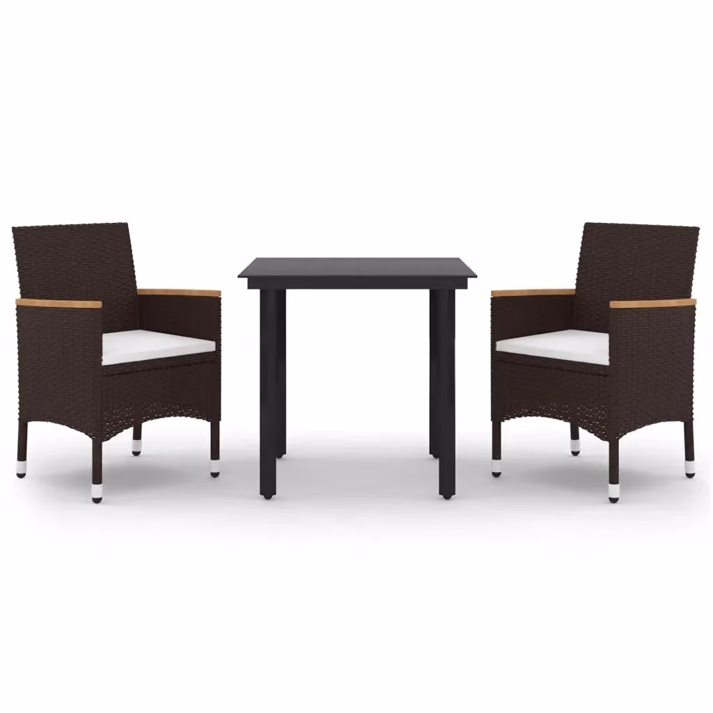 Set da Pranzo per Giardino Moderno vidaXL in Polyrattan con Piano in Vetro e Cuscini, Bianco e Nero – 2
