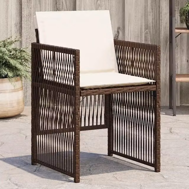 Set di 4 sedie da giardino vidaXL in polyrattan marrone con cuscini bianchi e braccioli – 1