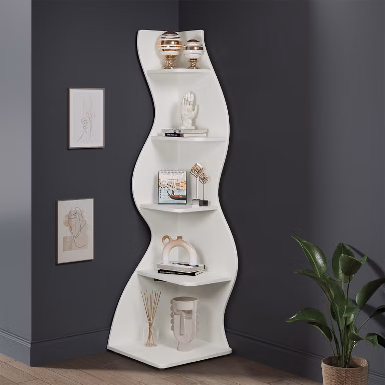 Tribesigns Scaffale ad angolo, altezza 183 cm, scaffale portaoggetti, libreria, porta piante, mobile organizzatore, 5 livelli, moderno, per casa, ufficio, soggiorno, bianco