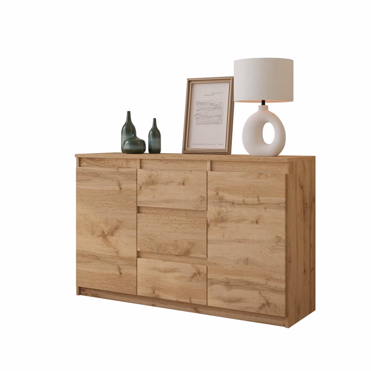 MIKEL - Cassettiera / credenza con 3 cassetti e 2 ante - rovere Wotan H75cm L120cm P35cm