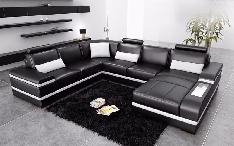 Ecksofa Ledersofa mit USB Big XXL U-Form Wohnlandschaft Sofa Couch Garnitur LED