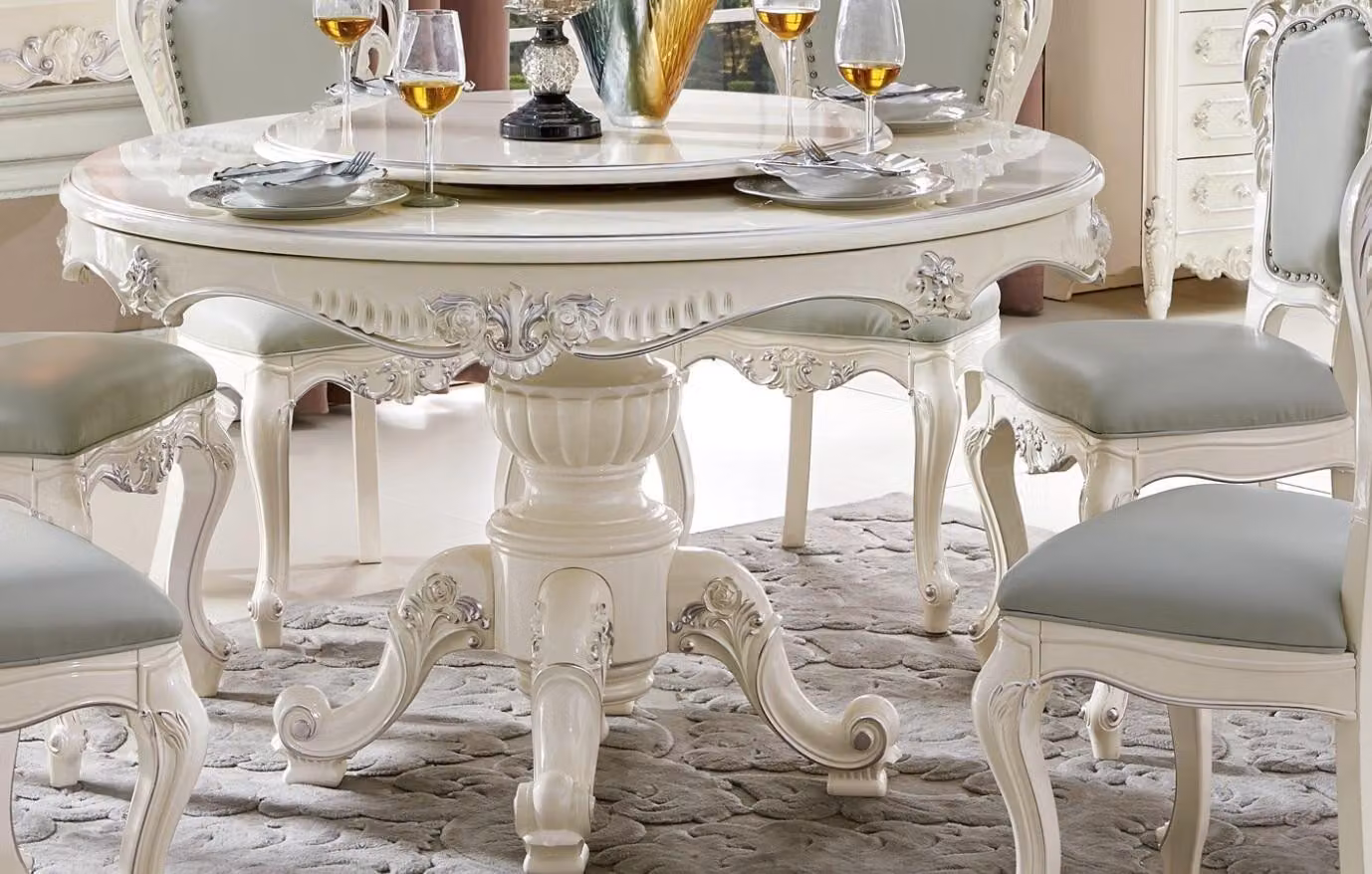 Klassische Barock Esszimmer Möbel Essgarnitur Lehnstuhl Tisch Gruppe 7tlg. Set