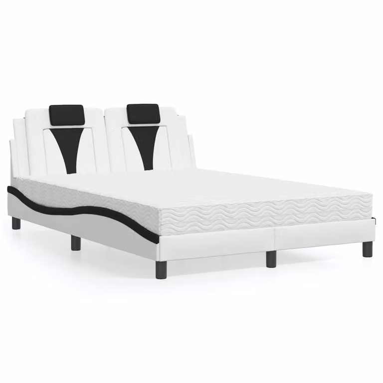 Letto Viana vidaXL con Materasso in Similpelle Bianco e Nero L/P/H: 140 x 190 cm