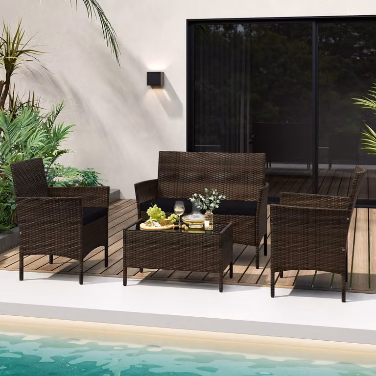 Set da conversazione modulare Costway in rattan e metallo da 4 pezzi con cuscini per giardino e veranda, colore nero