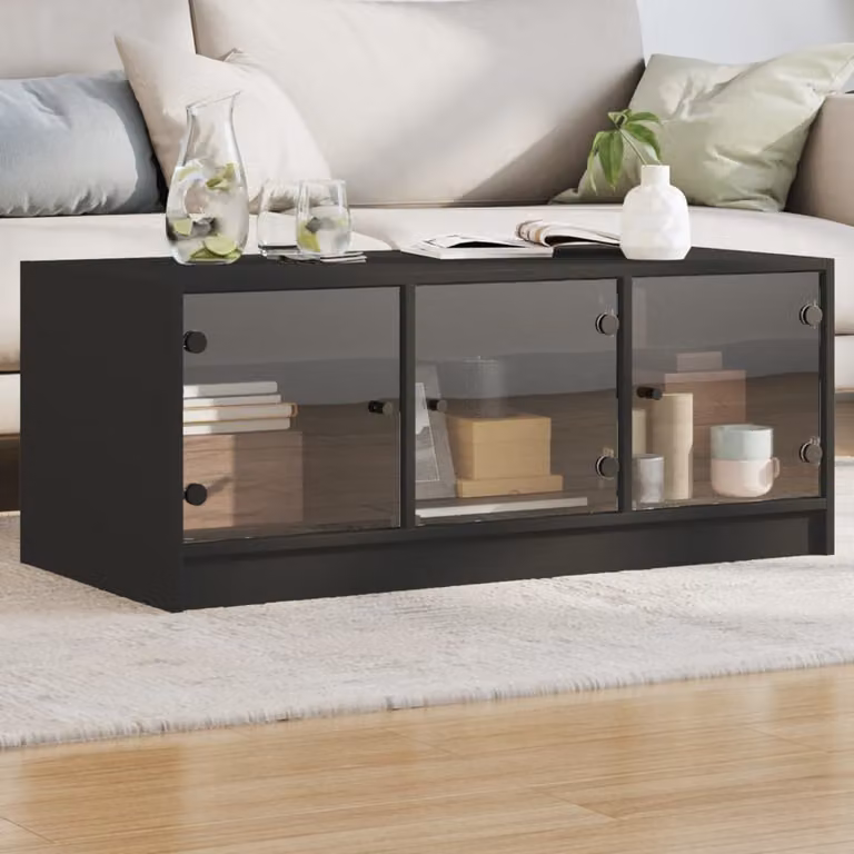 Maison Exclusive - Tavolino con ante in vetro Nero 102x50x42 cm