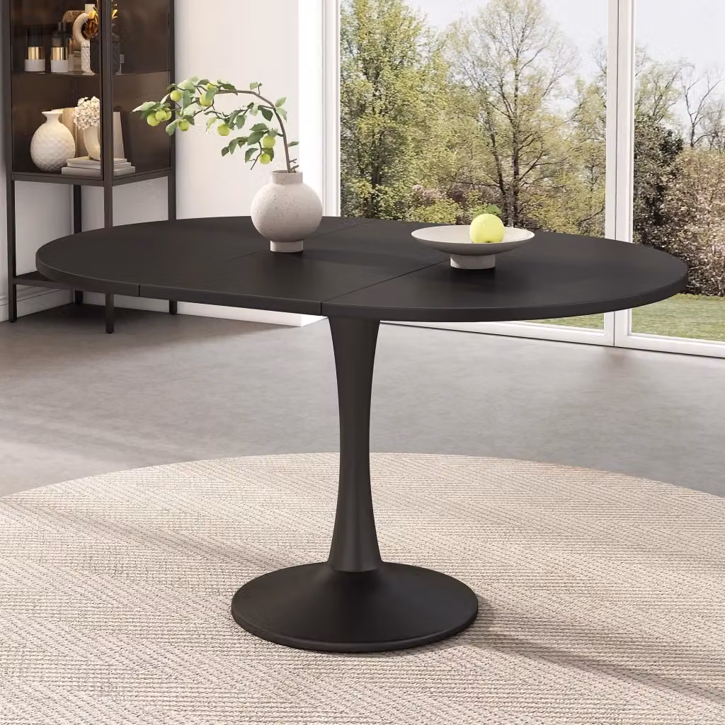 Tavolo da pranzo ovale allungabile MIVRAY in MDF e metallo nero opaco L/P/H: 100/140 x 100 x 75 cm – 2