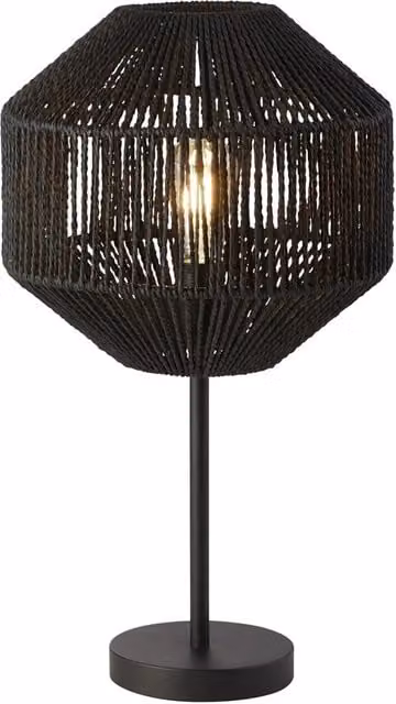 Lampada da scrivania moderna SEARCHLIGHT in rattan e metallo nero con paralume in tessuto bianco, attacco E27 – 1
