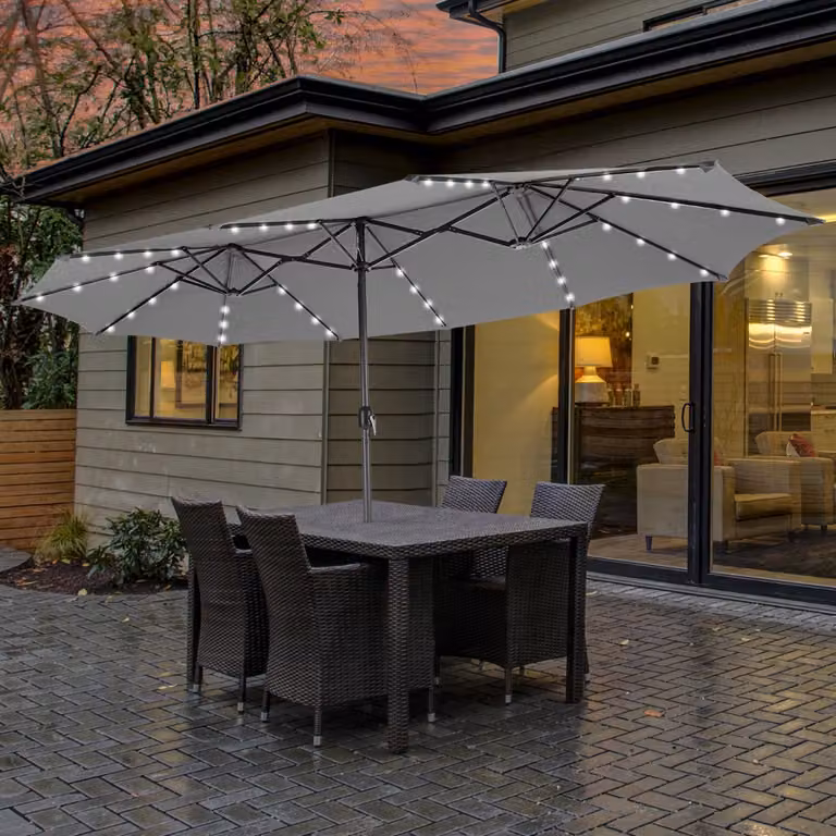 Ombrellone da patio Costway a doppio lato con 48 luci LED solari, modello cantilever, Grigio, diametro 470 cm