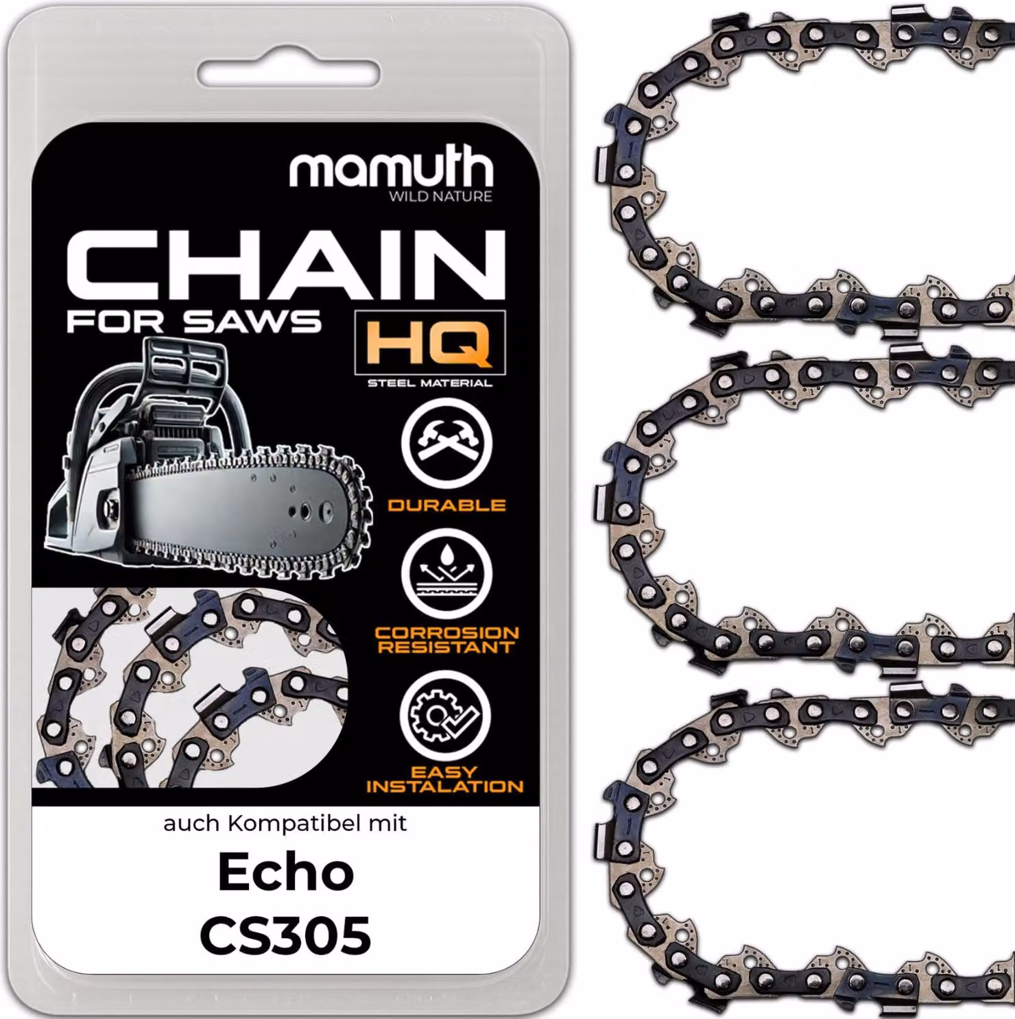 3 catene per motosega 35 cm 1,3 mm 3/8" 52 TG per Echo CS305