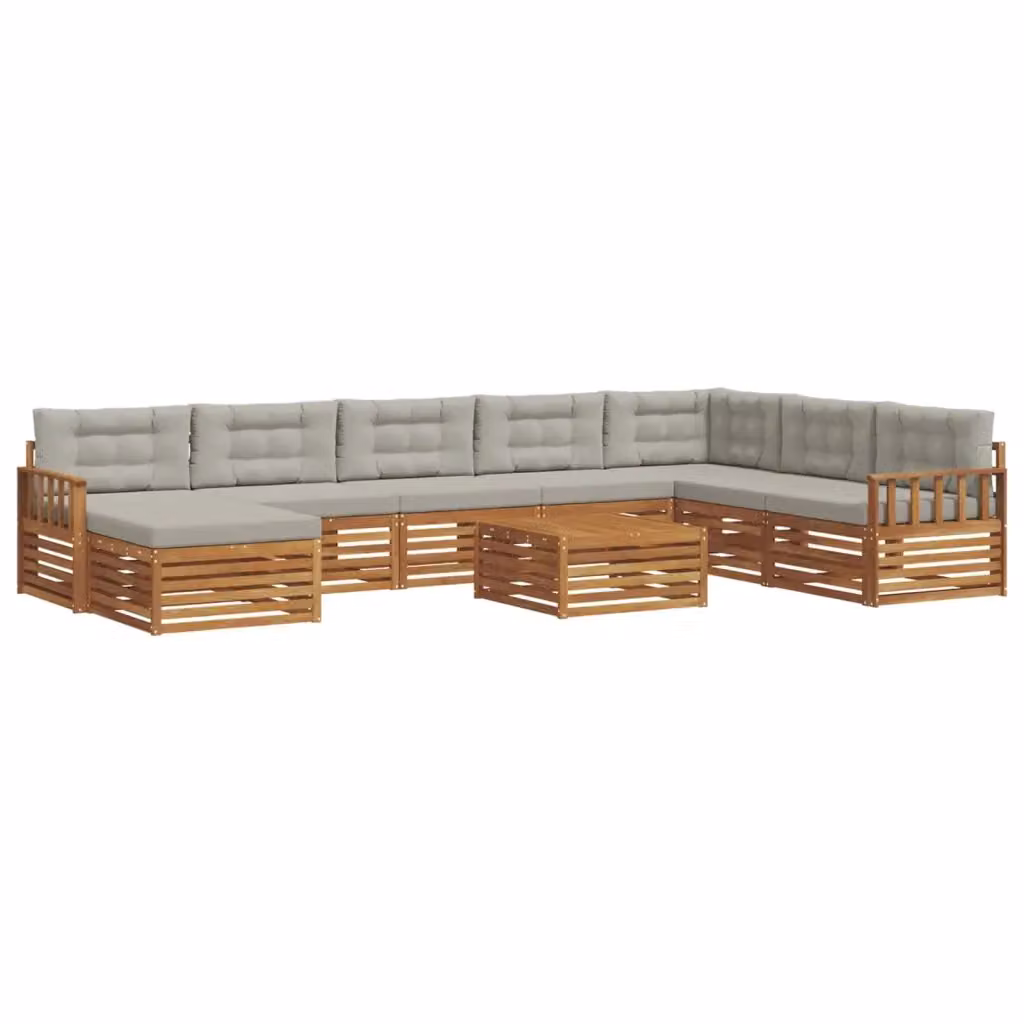 Set di divani da esterno a L vidaXL in legno di acacia con cuscini e tavolino, Grigio – 2
